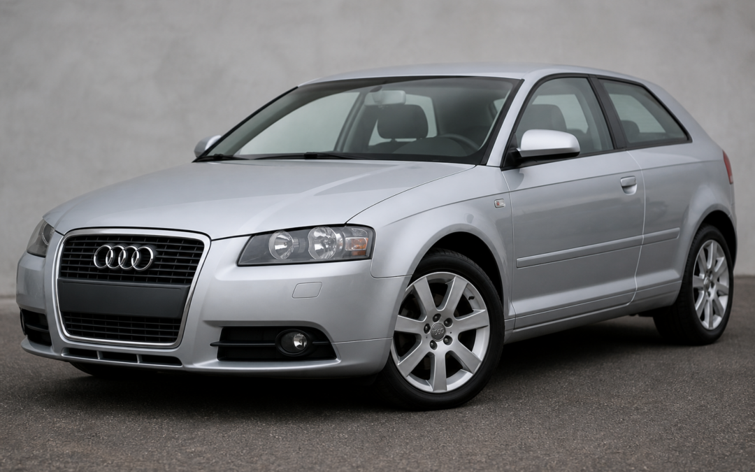 Silver Audi hatchback photographed in a studio setting