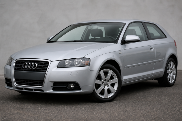 Silver Audi hatchback photographed in a studio setting